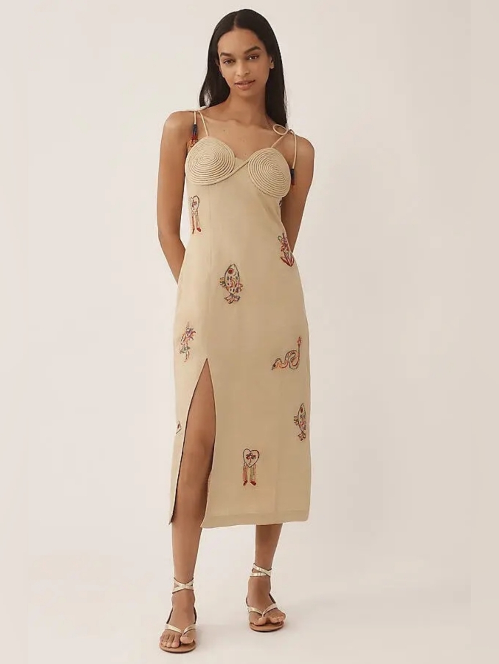 BB6. NWT FARM RIO X ANTHROPOLOGIE EMBROIDERED LINEN BLEND DRESS